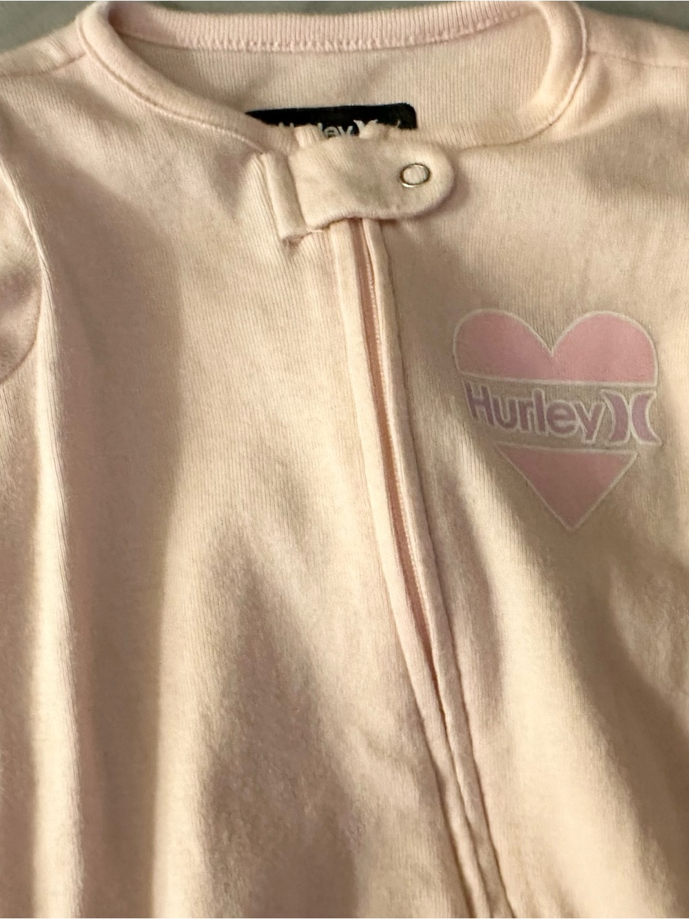 Hurley Light Pink Heart Zip Front Baby Romper